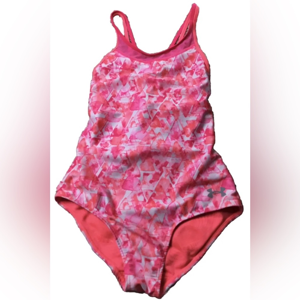 Under Armour Girls' Pink Patterned One-Piece Swimsuit